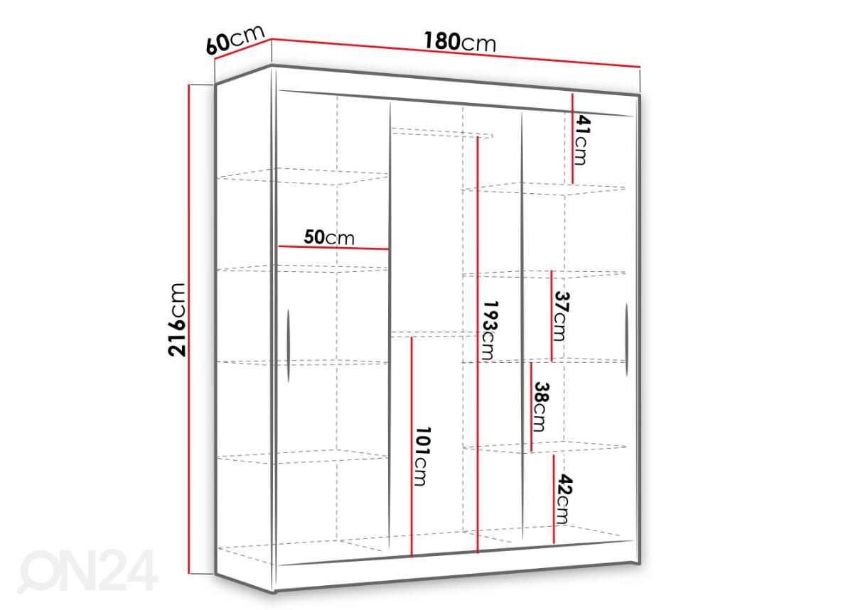 Riidekapp 180 cm + LED suurendatud mõõdud