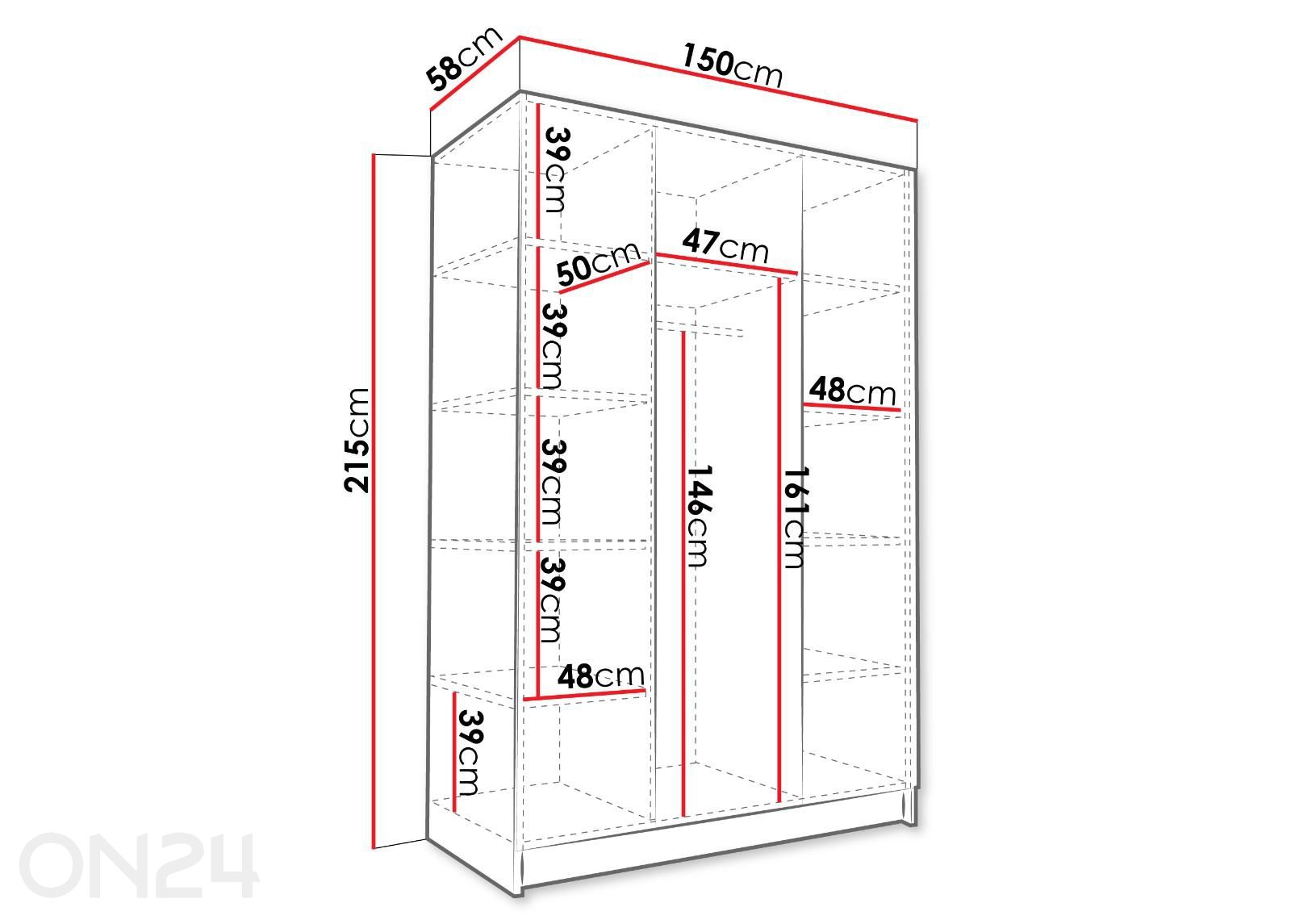 Riidekapp Calia III 150 cm suurendatud mõõdud