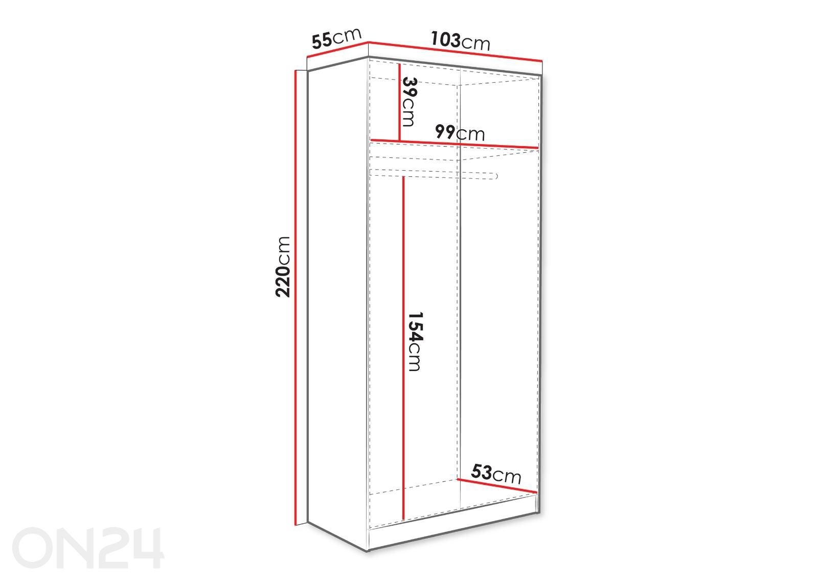 Riidekapp Como 103 cm suurendatud mõõdud