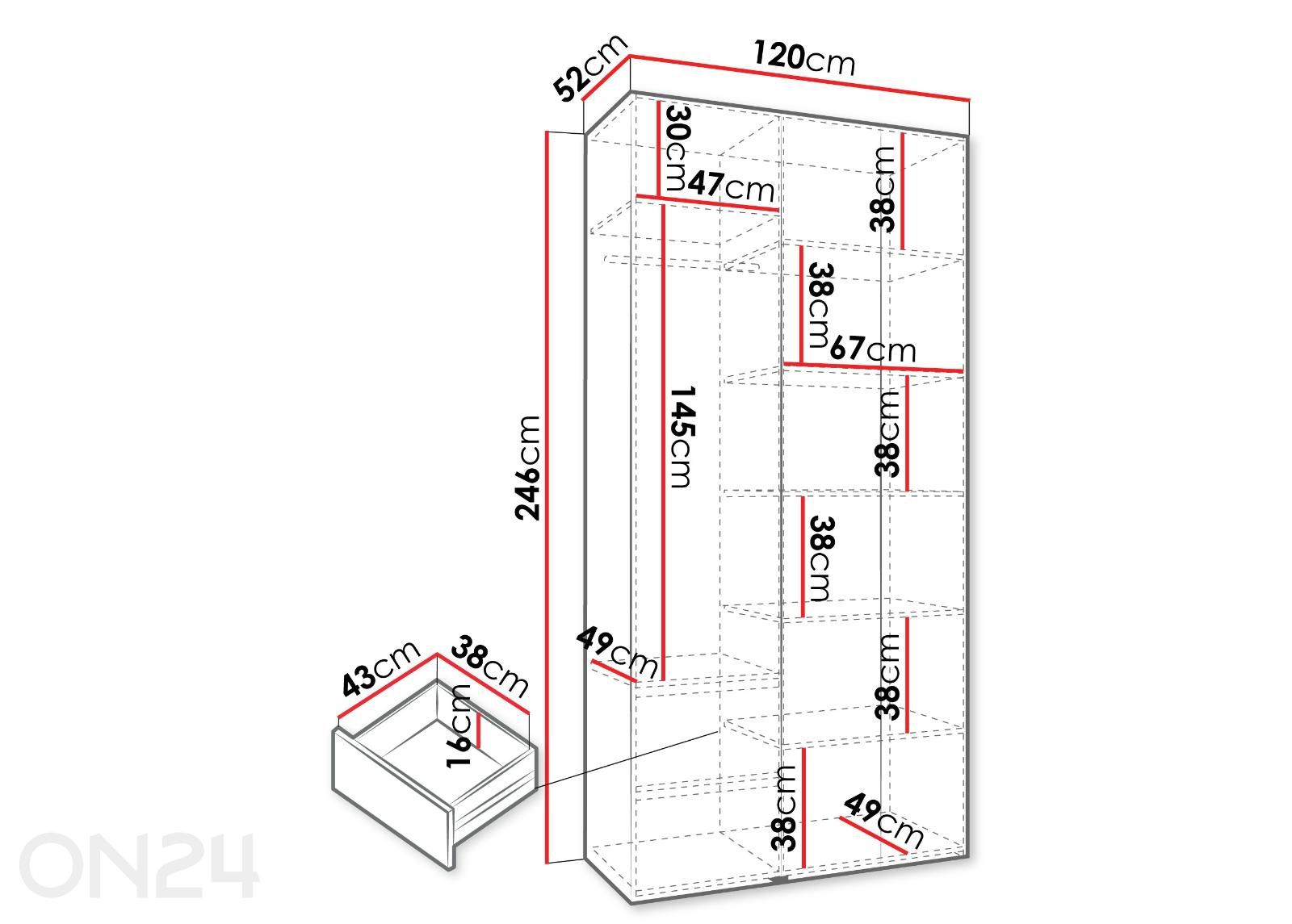 Riidekapp Como III 120 cm suurendatud mõõdud