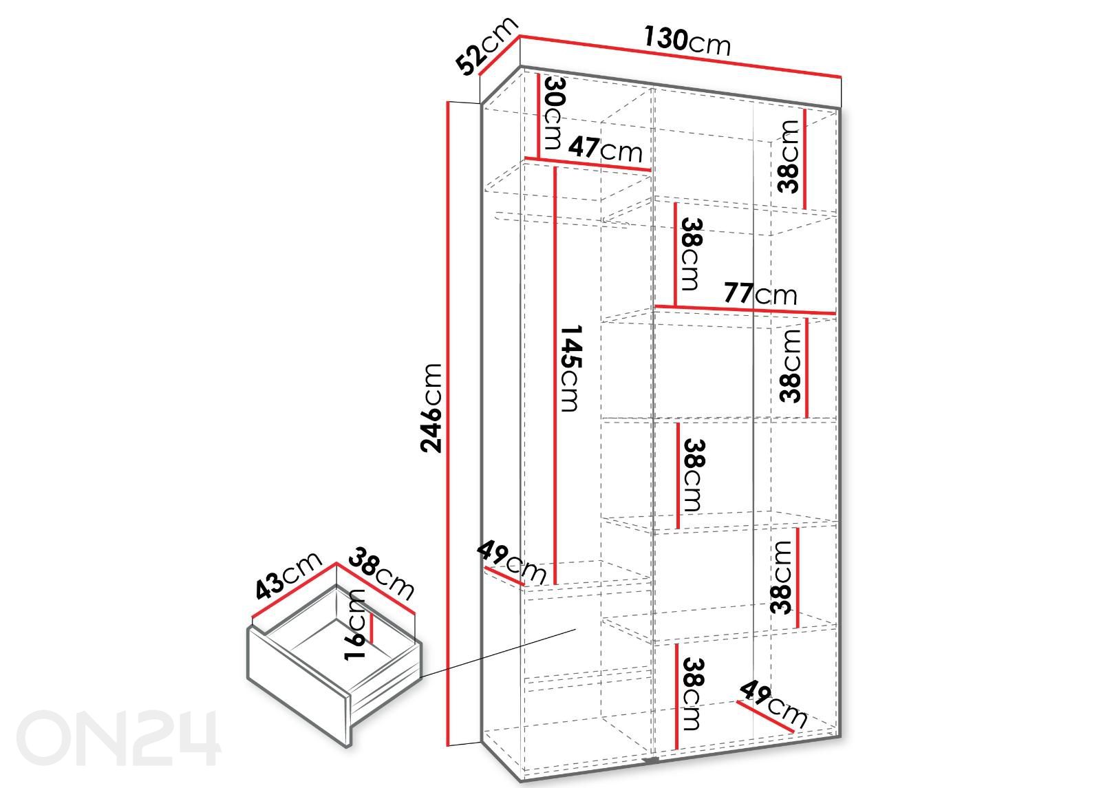 Riidekapp Como III 130 cm suurendatud mõõdud