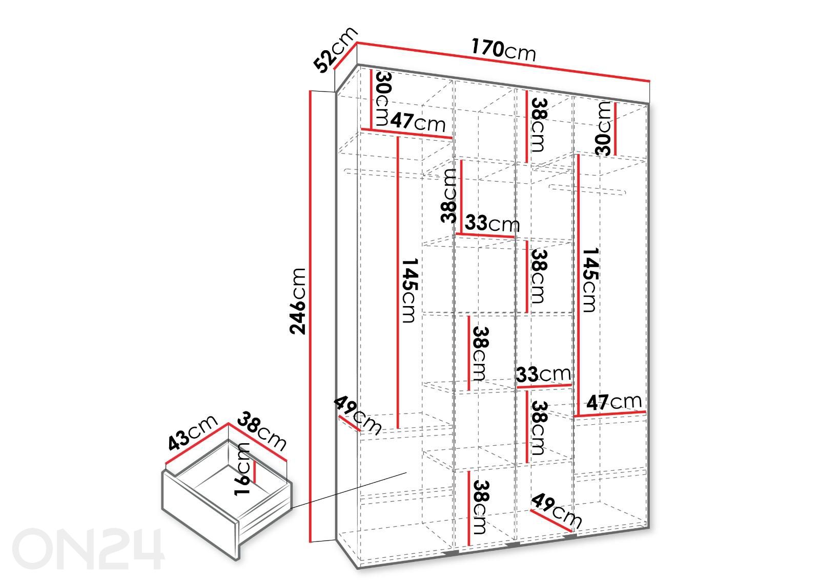 Riidekapp Como III 170 cm suurendatud