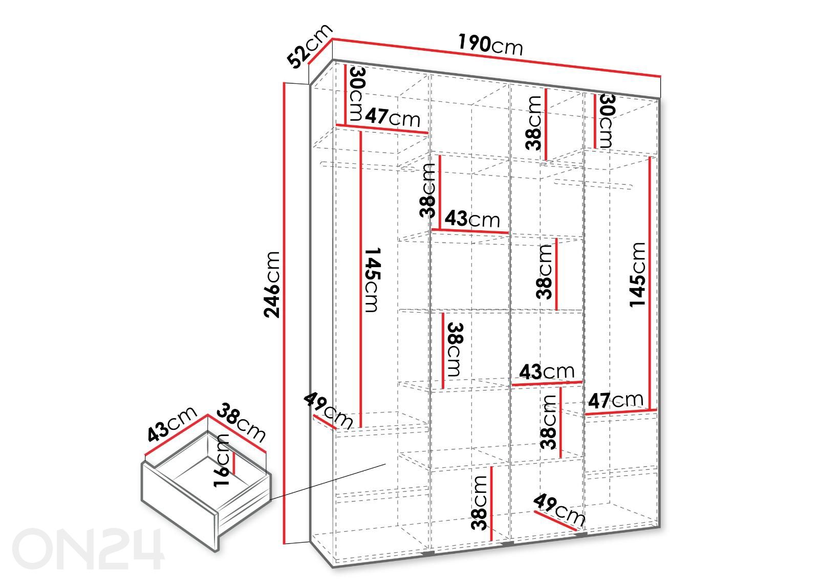 Riidekapp Como III 190 cm suurendatud mõõdud