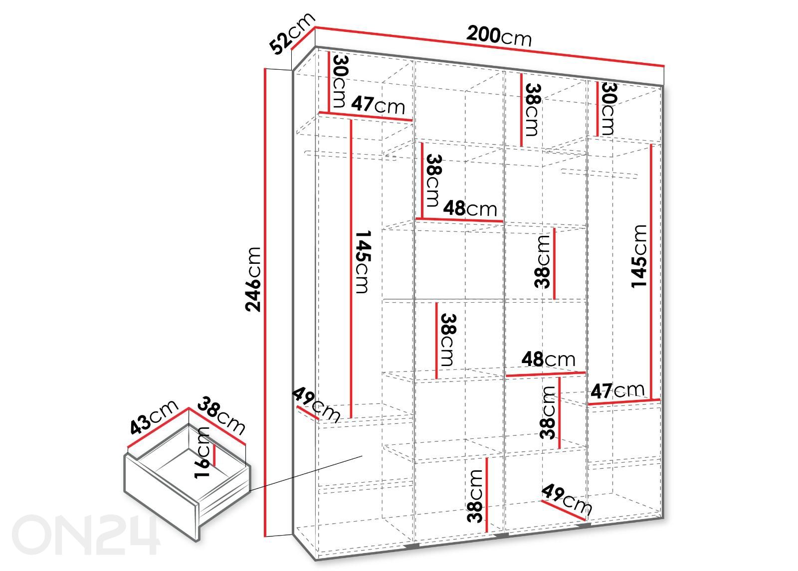 Riidekapp Como III 200 cm suurendatud mõõdud