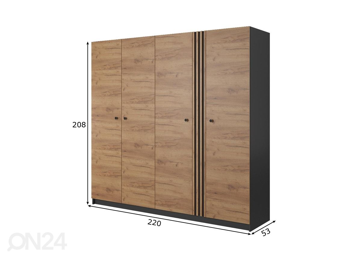 Riidekapp Deco 220 cm, antratsiit/tamm suurendatud mõõdud