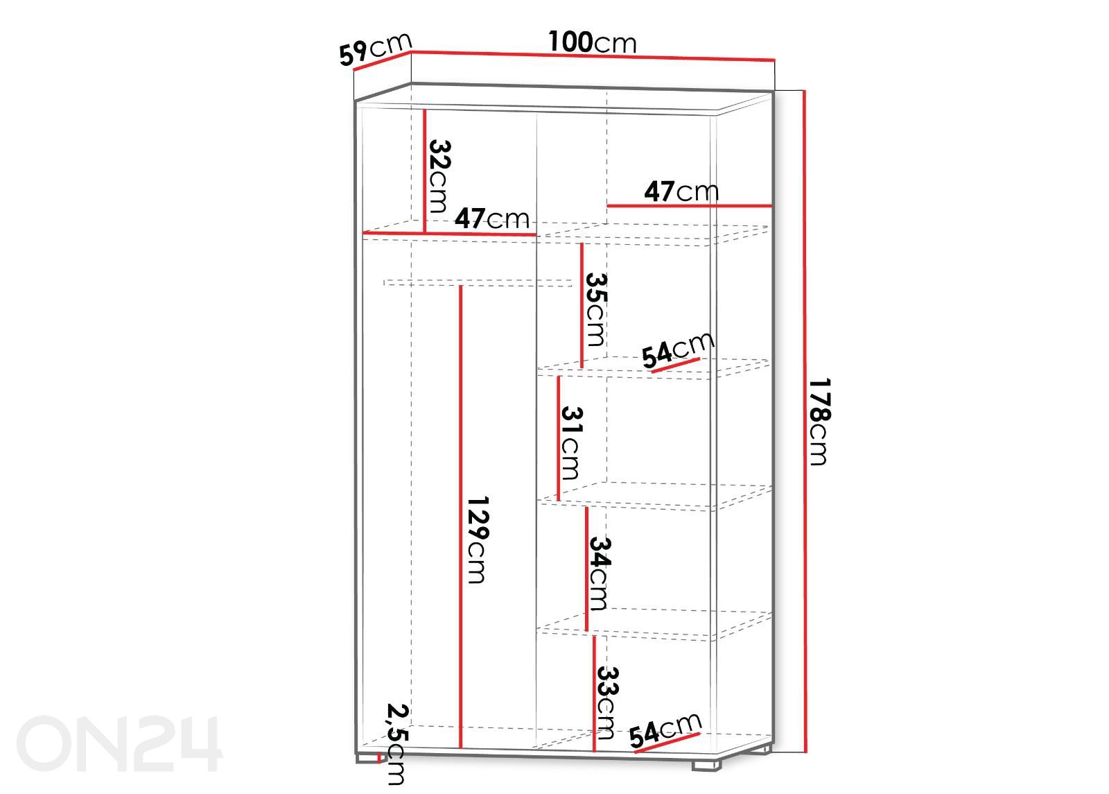 Riidekapp Gesita 100 cm suurendatud mõõdud