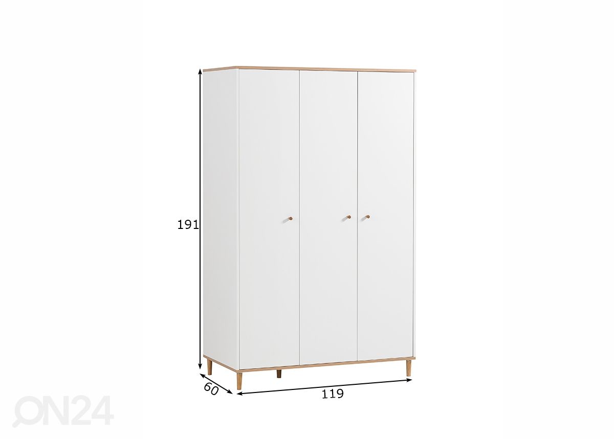 Riidekapp Hilda 119 cm suurendatud mõõdud