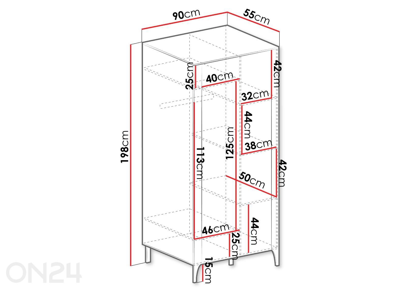 Riidekapp Malumi II 90 cm suurendatud mõõdud