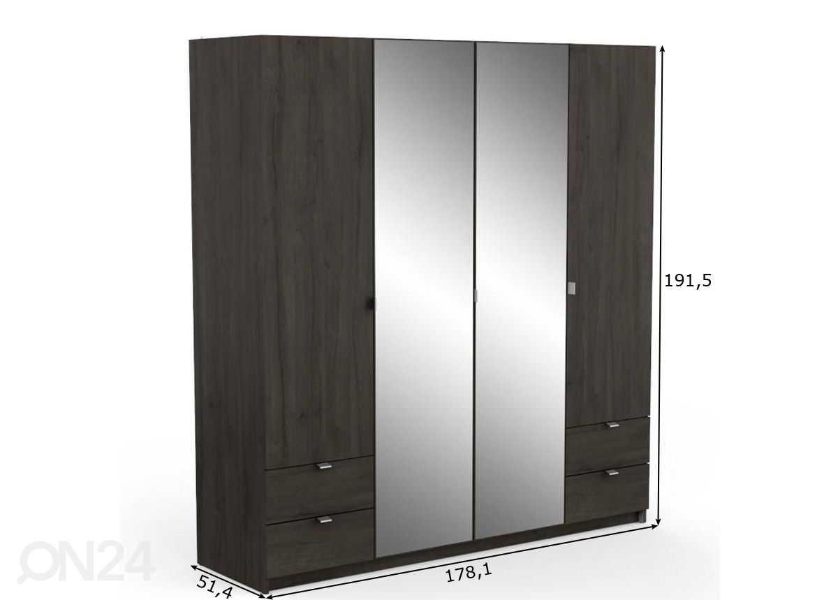 Riidekapp Mellie 178 cm suurendatud mõõdud