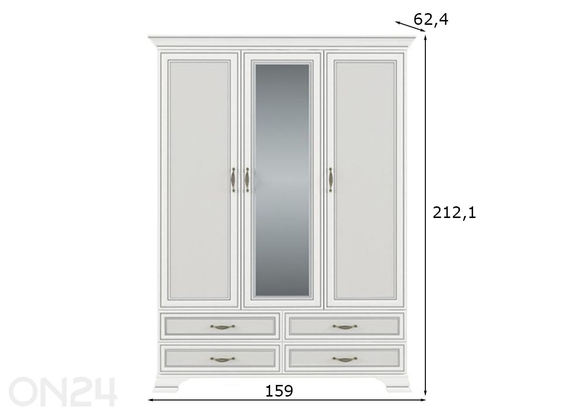 Riidekapp peegliga Tiffany II suurendatud mõõdud