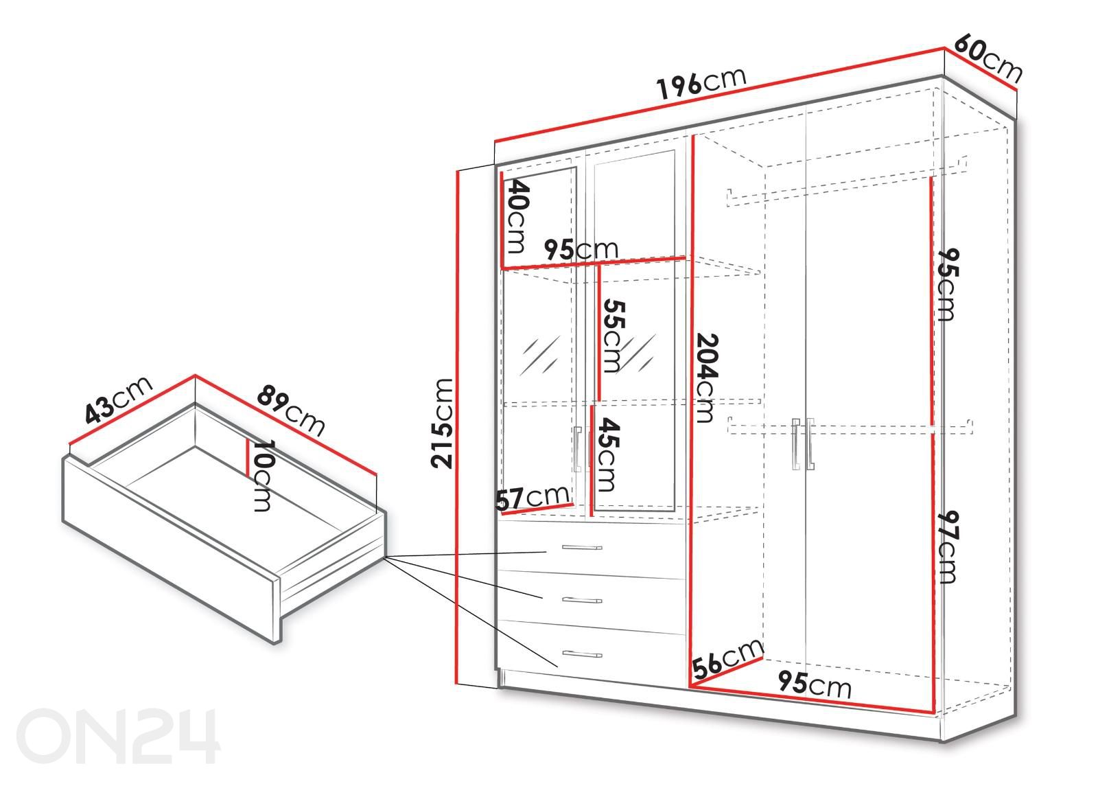 Riidekapp Pekin suurendatud mõõdud