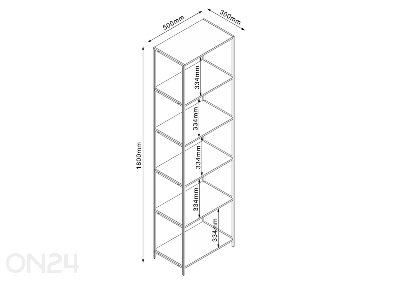 Riiul Harper 50x30xH180 cm, saar/must suurendatud mõõdud