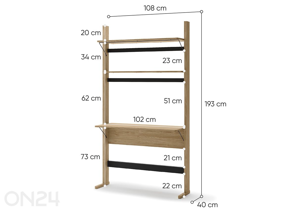 Riiul/kirjutuslaud Ollie suurendatud mõõdud