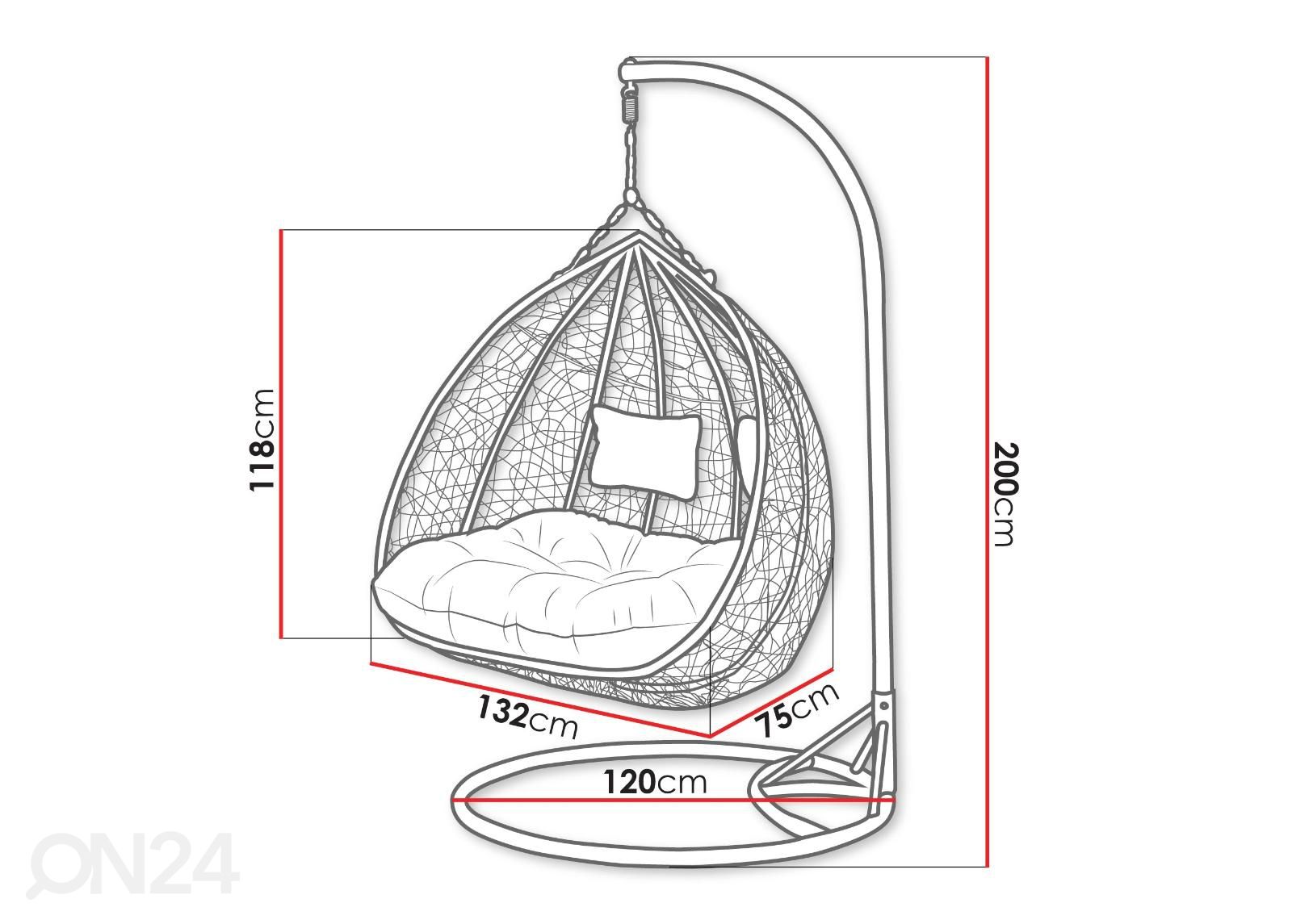 Ripptool 2-kohaline Olivia suurendatud mõõdud