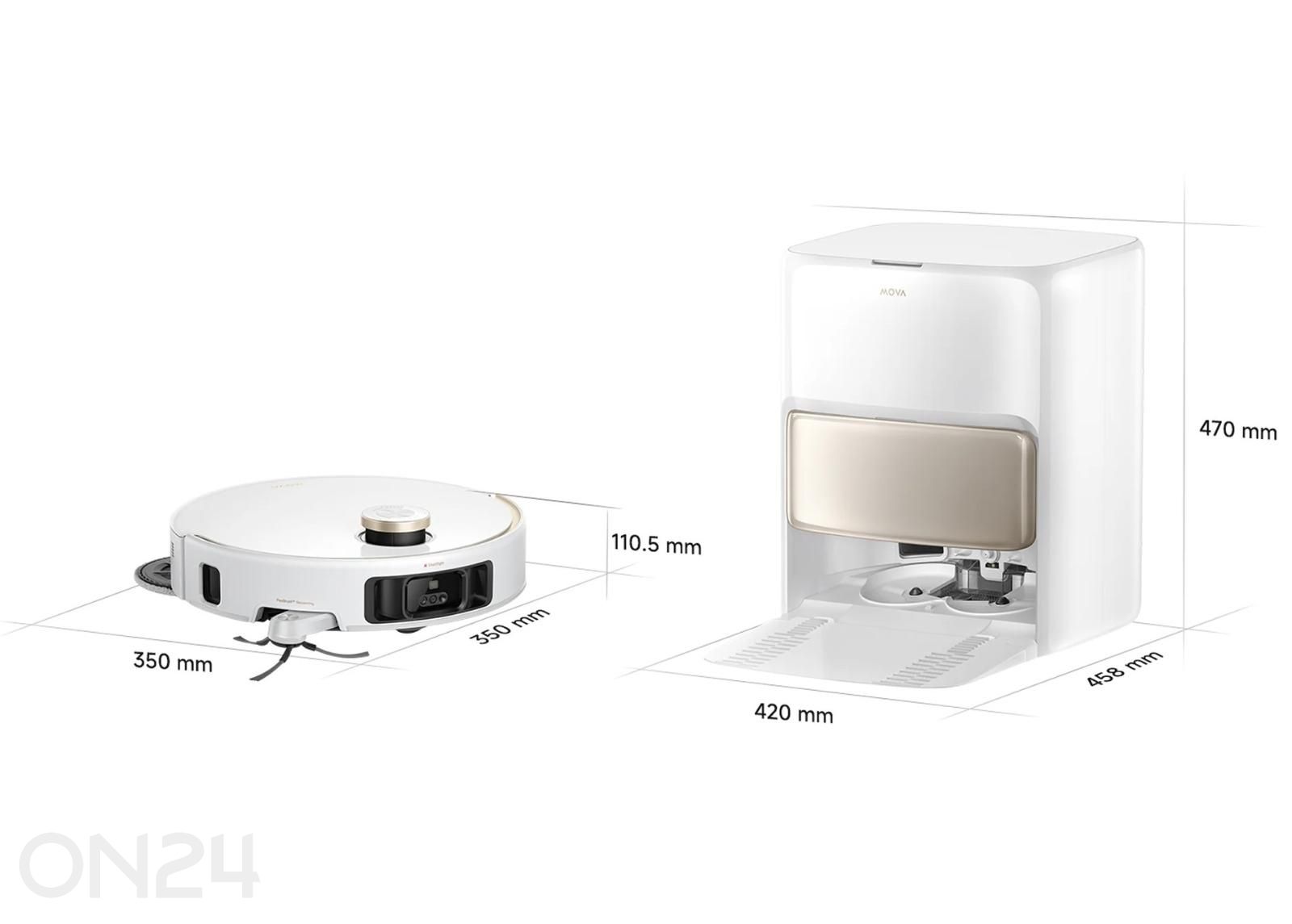 Robottolmuimeja MOVA V50 Ultra, märg- ja kuivpuhastus suurendatud mõõdud