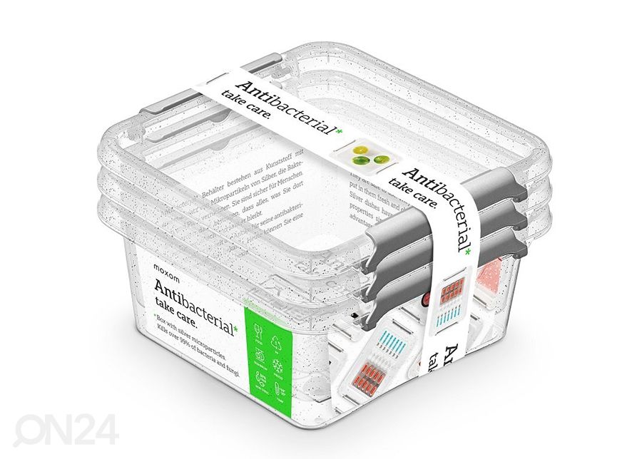 Säilituskarp Antibacterial 650 ml, 2 tk, 15x9,5xh10,5 cm suurendatud