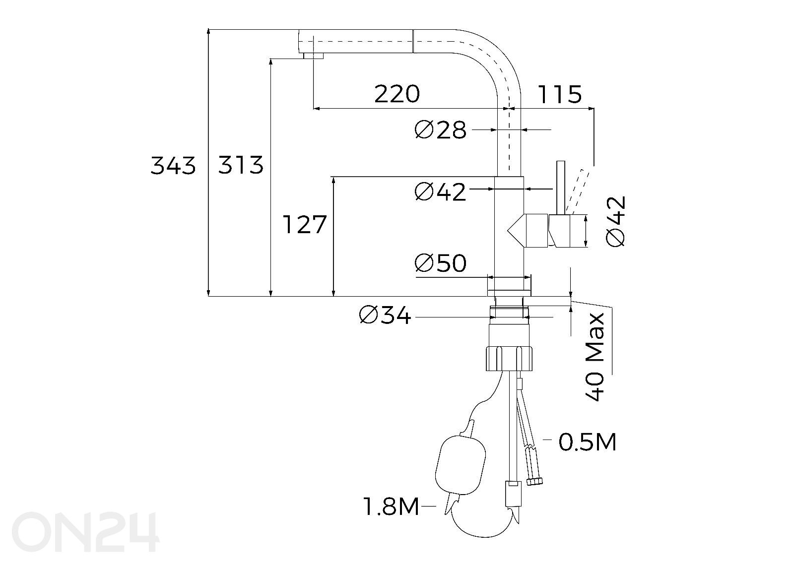 Segisti Teka UNI 9331, roostevaba teras suurendatud mõõdud