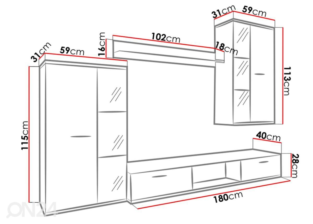 Sektsioon 239 cm + LED suurendatud mõõdud