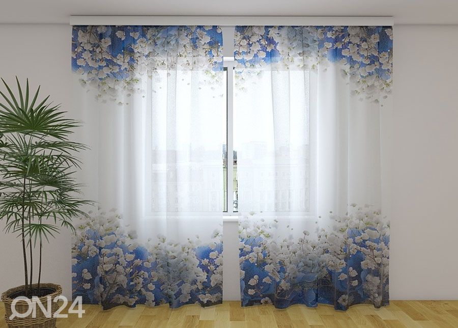 Šifoon-fotokardin Blue Hydrangea 240x220 cm suurendatud