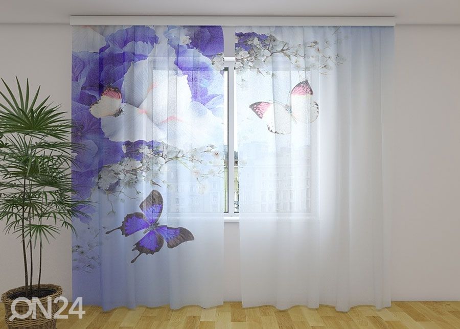 Šifoon-fotokardin Blue Irises 240x220 cm suurendatud