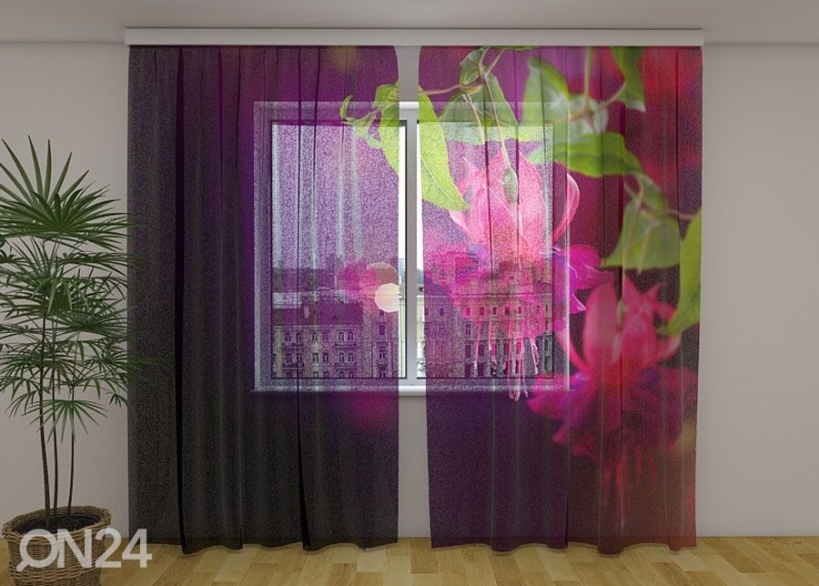 Šifoon-fotokardin Fuchsia Flowers 240x220 cm suurendatud