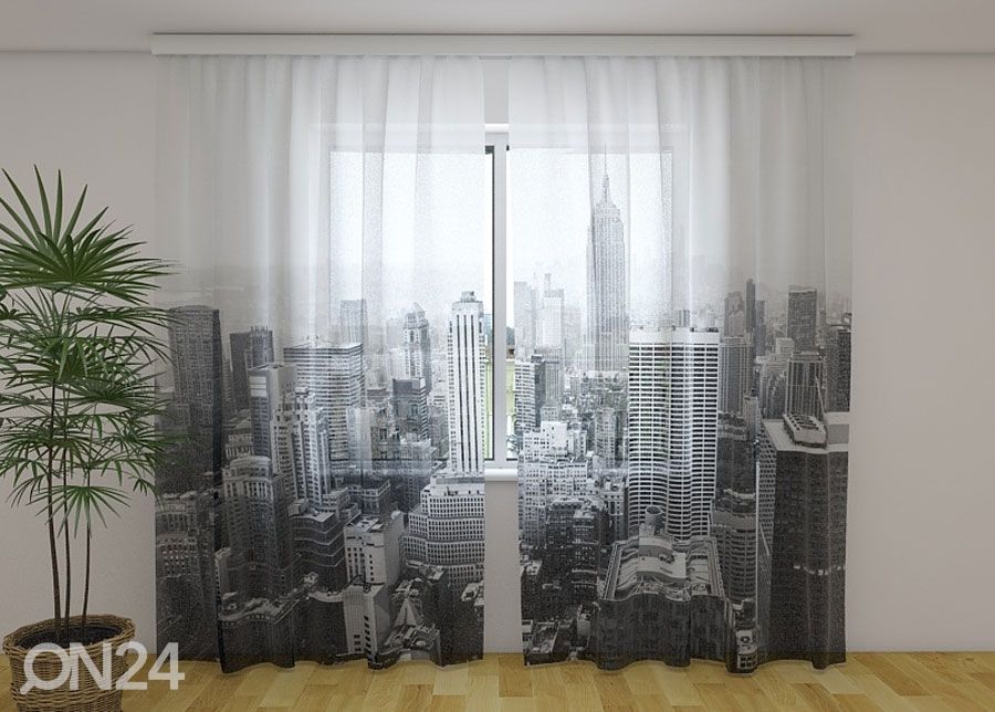 Šifoon-fotokardin New York in Black and White 240x220 cm suurendatud
