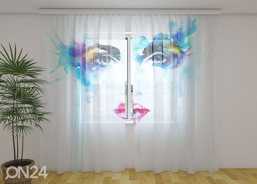Šifoon-fotokardin Watercolor Eyes 240x220 cm suurendatud