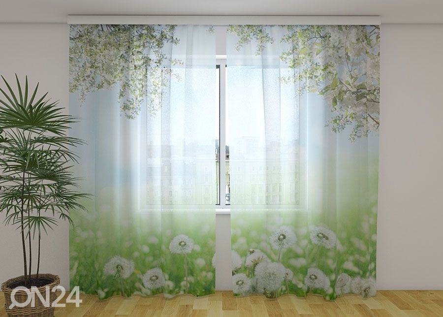 Šifoon-fotokardin White Dandelions 240x220 cm suurendatud
