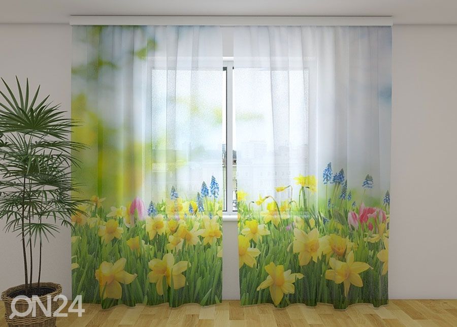 Šifoon-fotokardin Yellow Daffodils 240x220 cm suurendatud