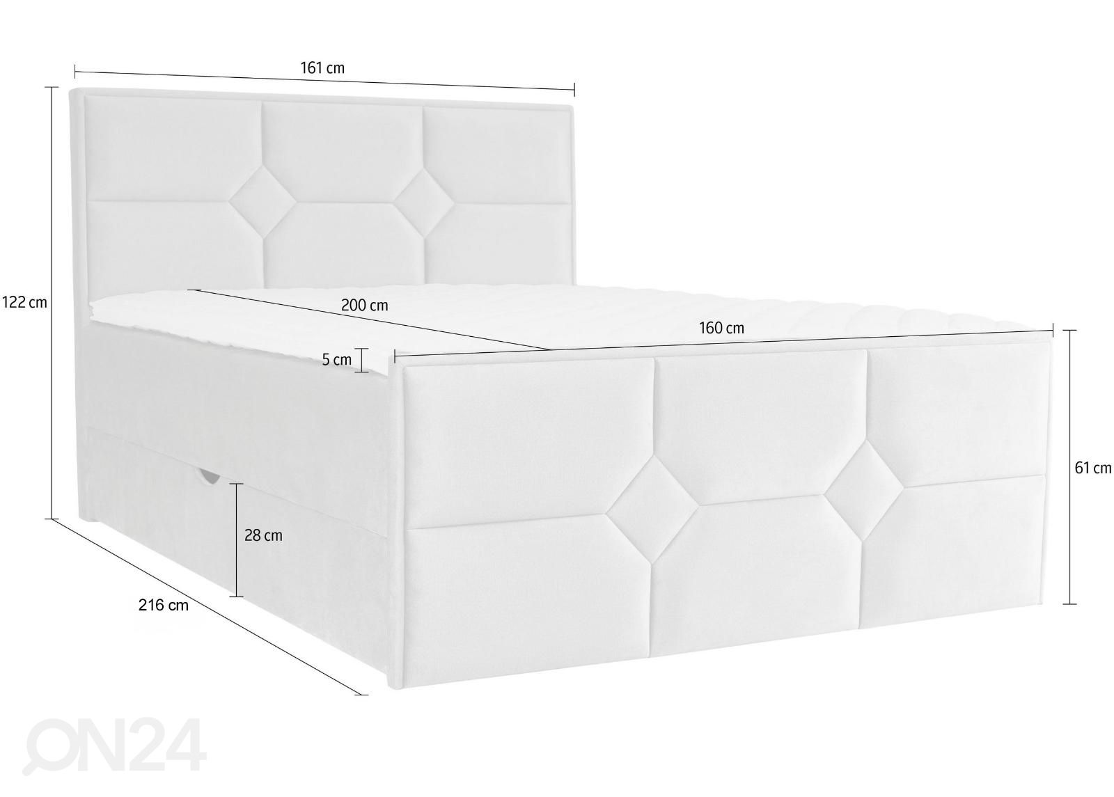 Sime Beds pesukastiga kontinentaalvoodi Helena Mosaiik 140x200cm suurendatud mõõdud