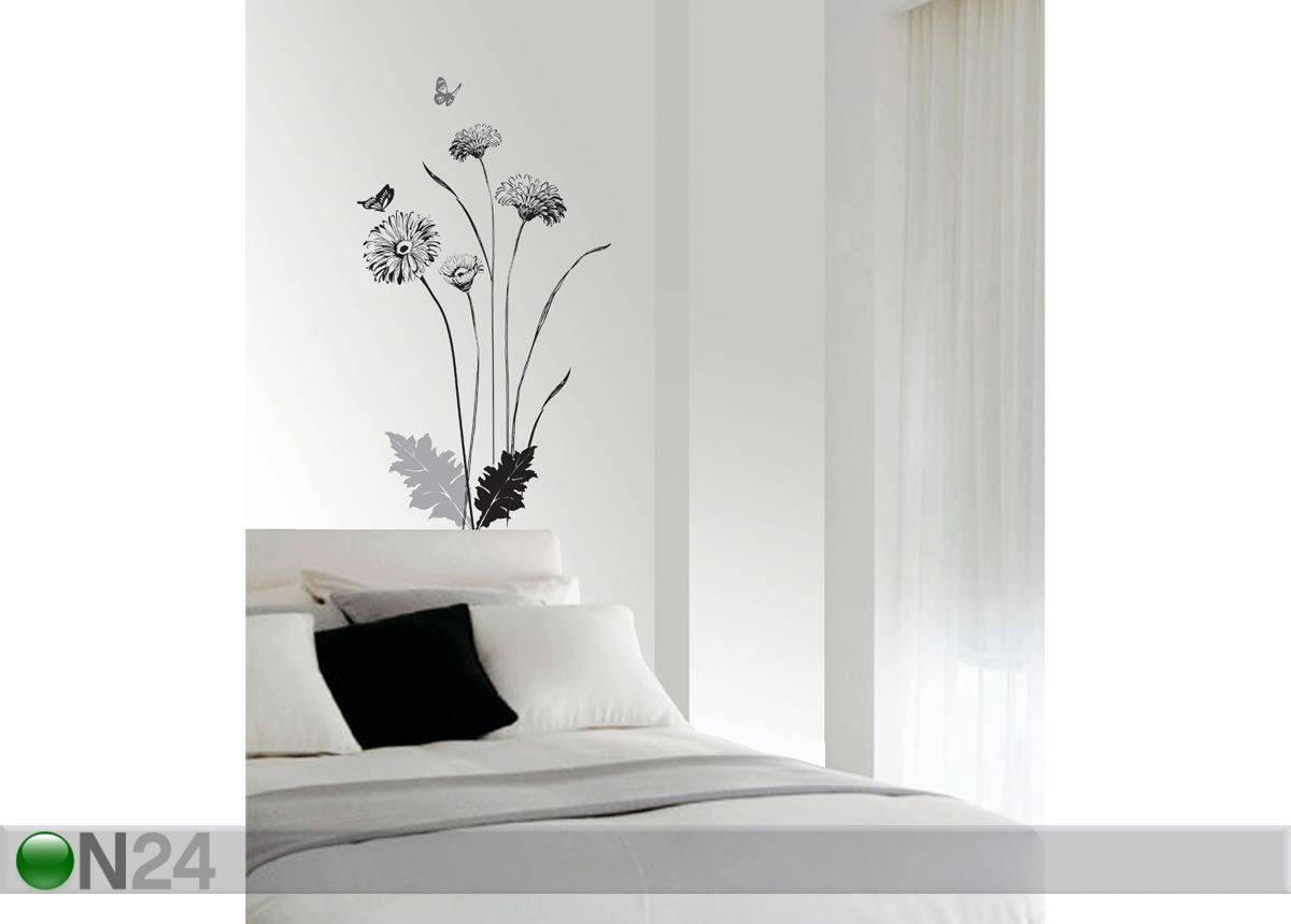 Sisustuskleebis Must-valged lilled suurendatud