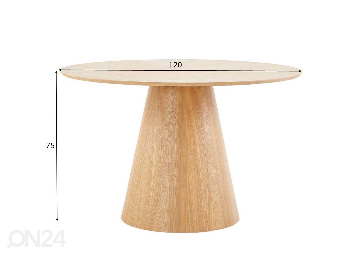 Söögilaud Ø 120 cm suurendatud mõõdud
