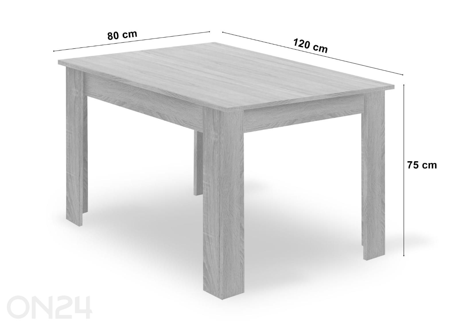 Söögilaud 80x120 cm ja 4 tooli suurendatud mõõdud
