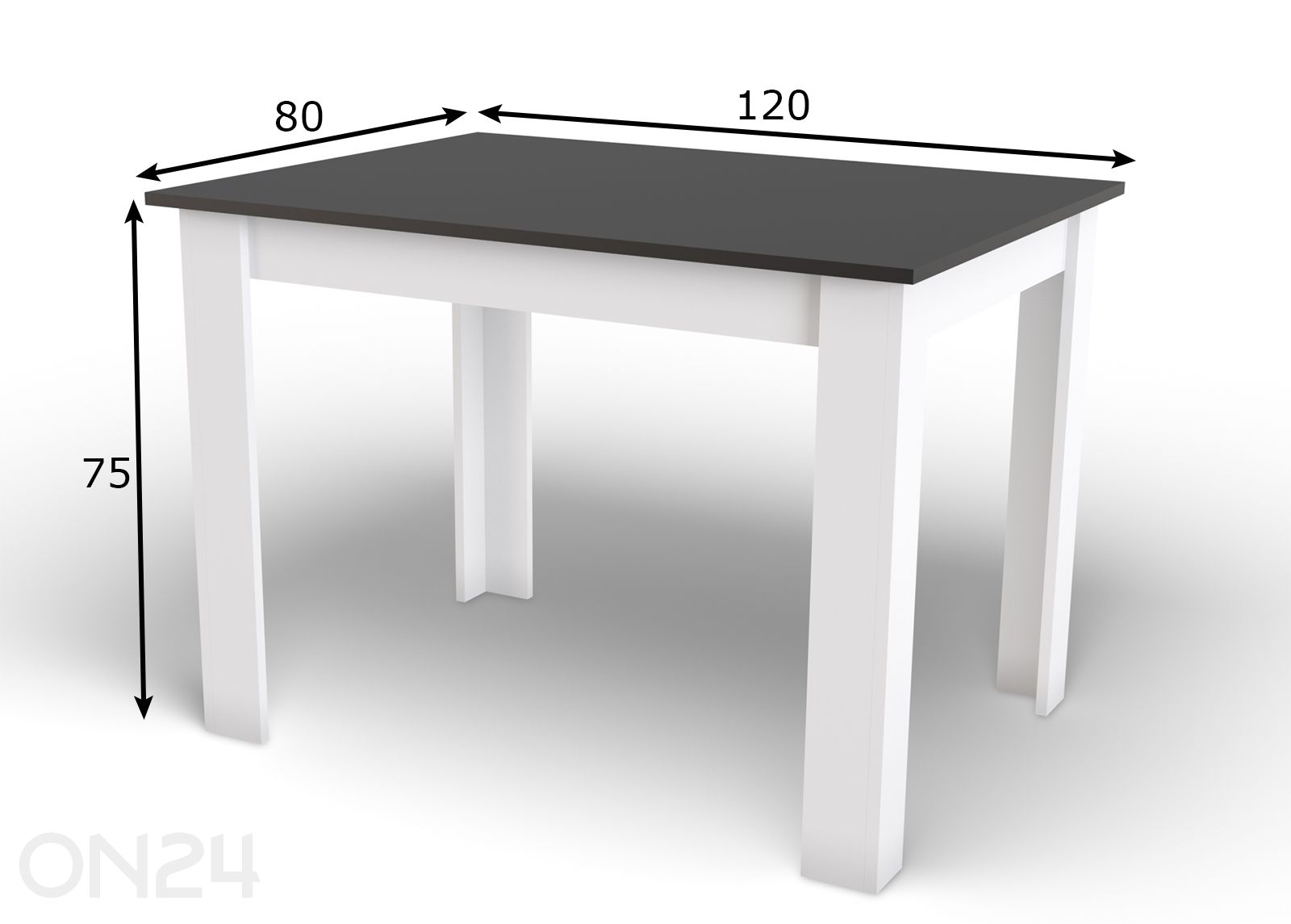 Söögilaud 80x120 cm, must/valge suurendatud mõõdud