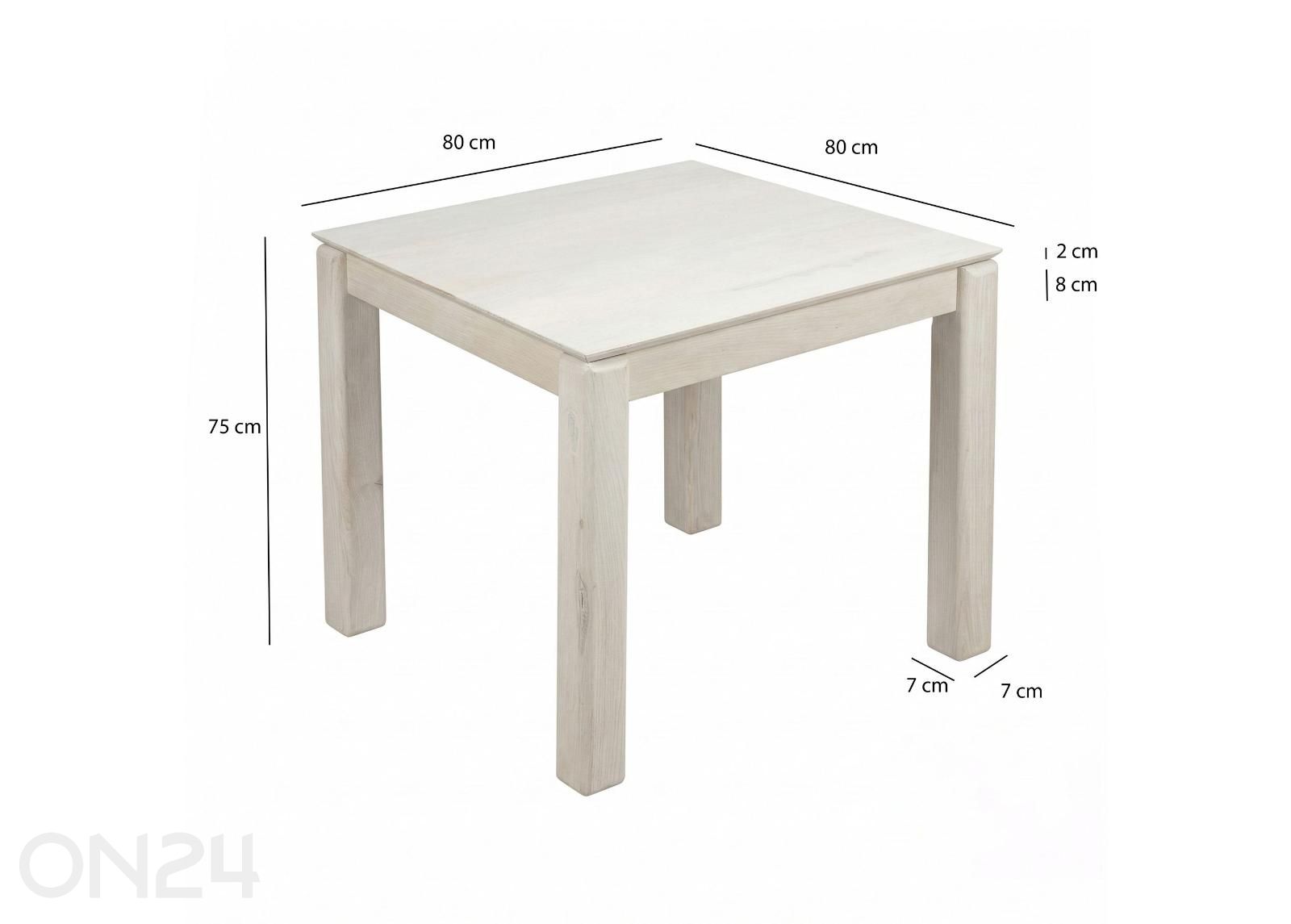 Söögilaud 80x80 cm, valge suurendatud mõõdud