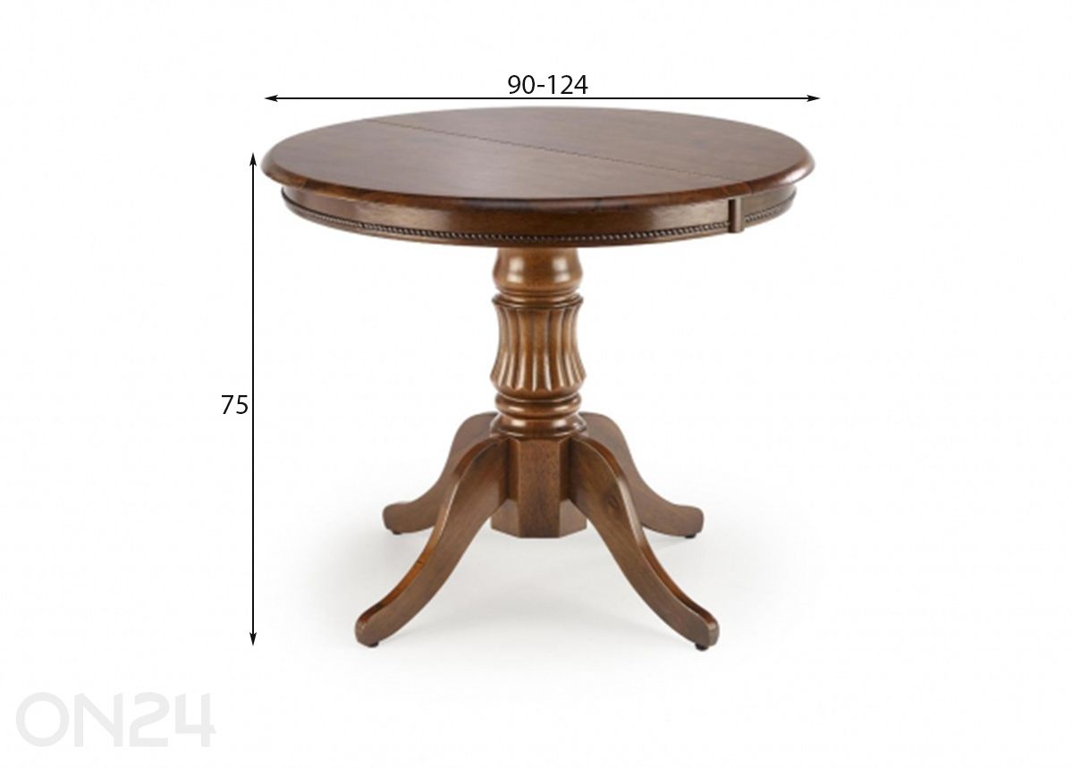 Söögilaud 90/124x90 cm suurendatud mõõdud