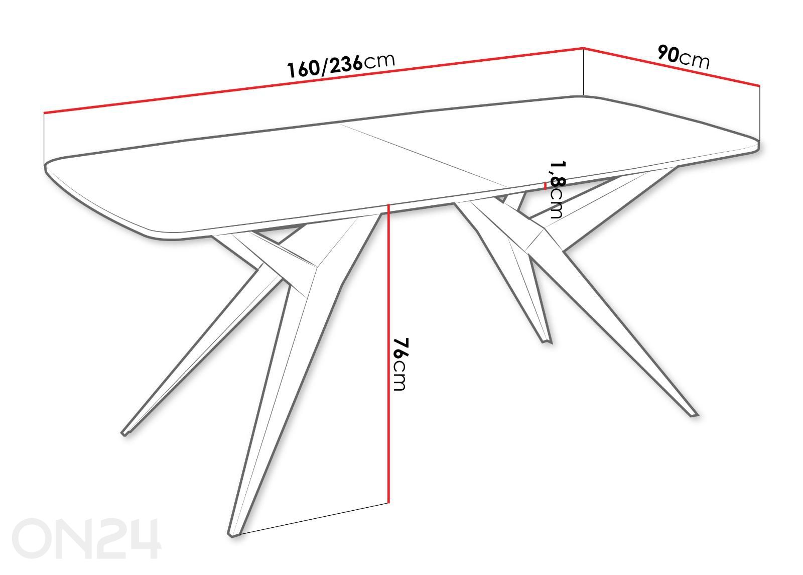 Söögilaud Axis 90-160/236 cm suurendatud mõõdud