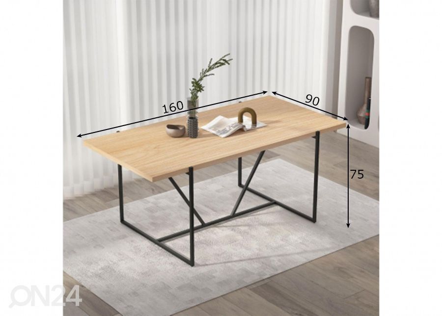 Söögilaud Cindy 90x160 cm suurendatud mõõdud
