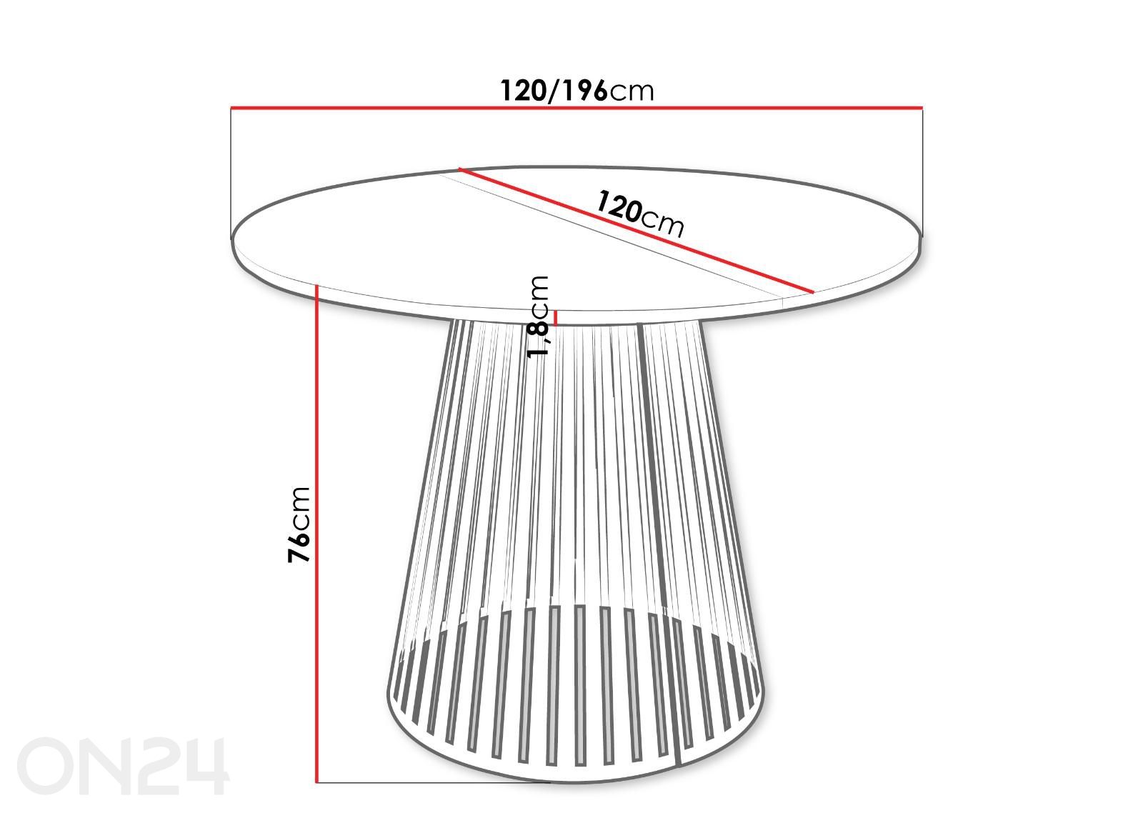 Söögilaud Cone 120x120-196 cm suurendatud mõõdud