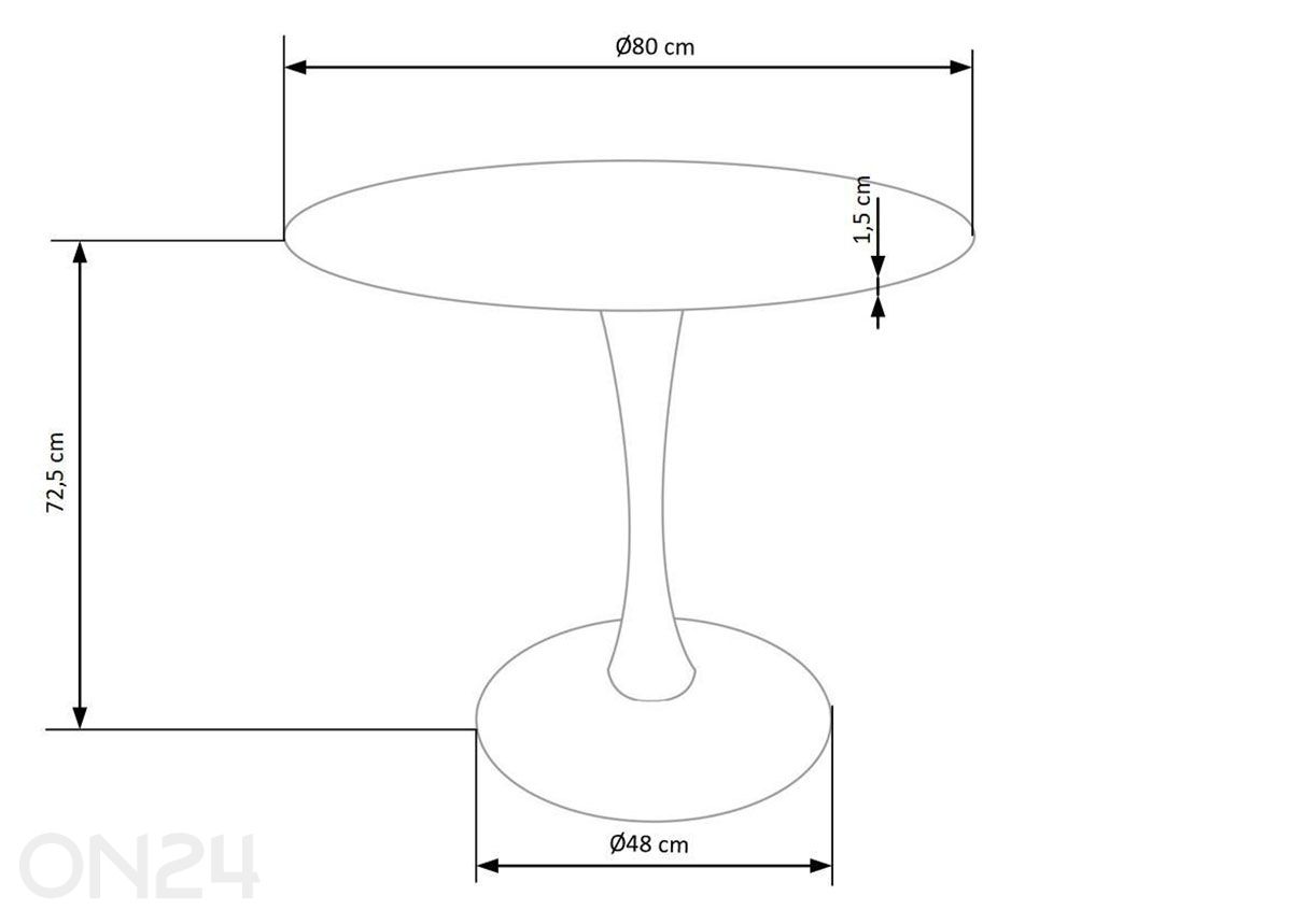 Söögilaud Denver Ø 80 cm suurendatud mõõdud