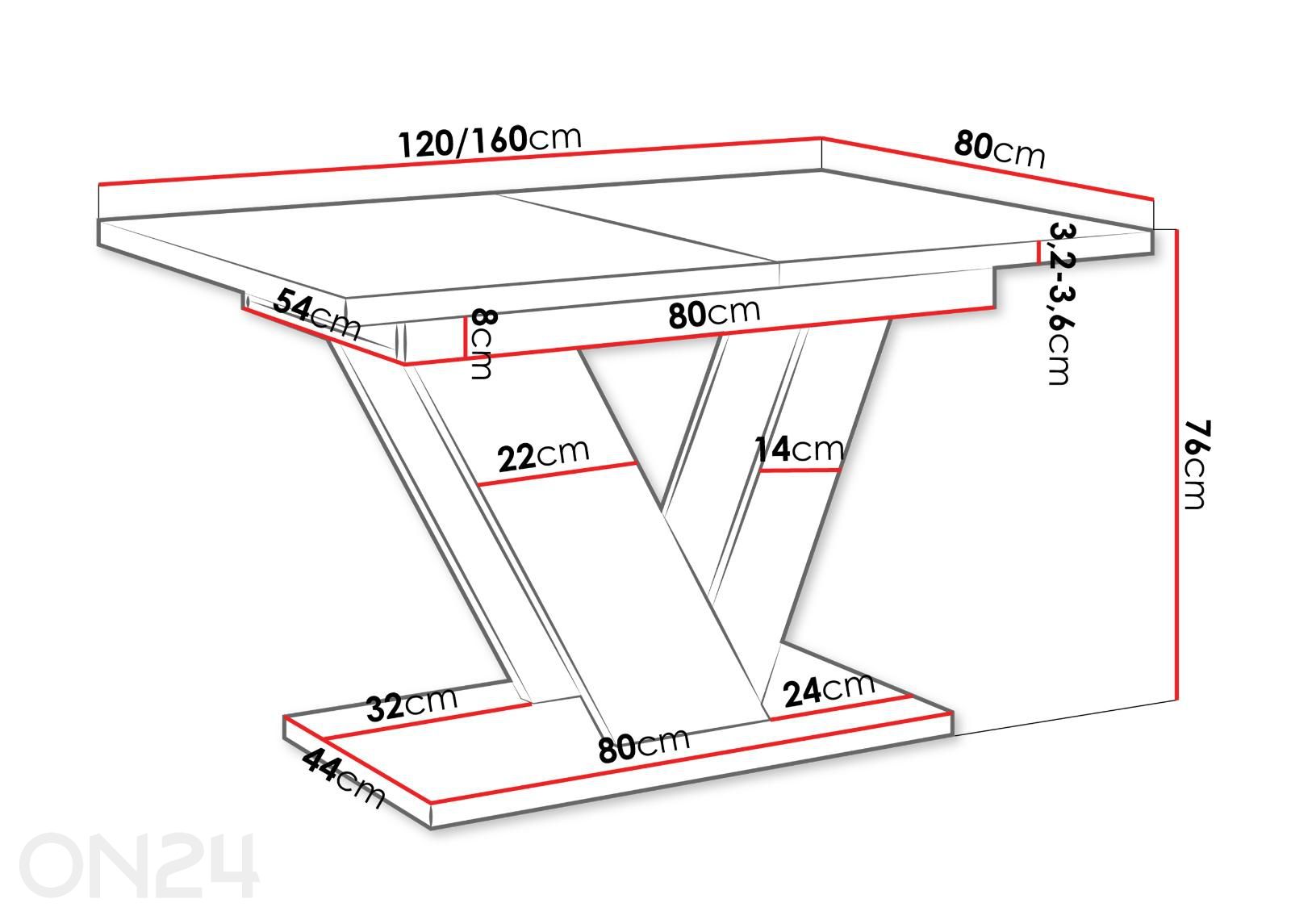 Söögilaud Dubai 80x120-160 cm suurendatud mõõdud