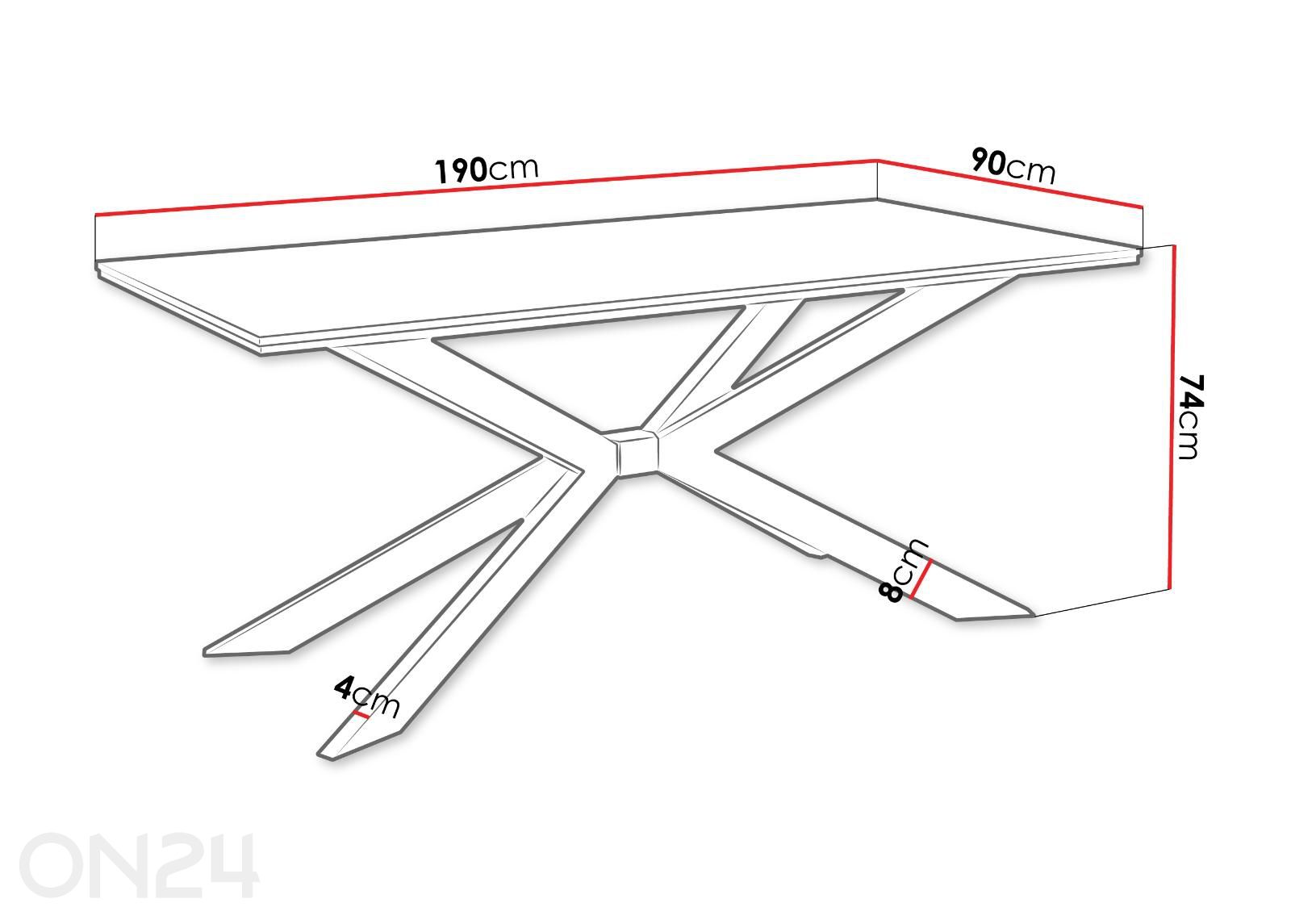 Söögilaud Flora 90x190 cm suurendatud mõõdud