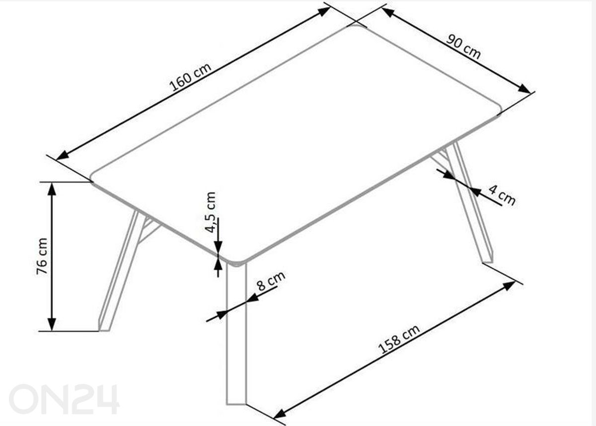 Söögilaud Halifax 901x160 cm suurendatud mõõdud