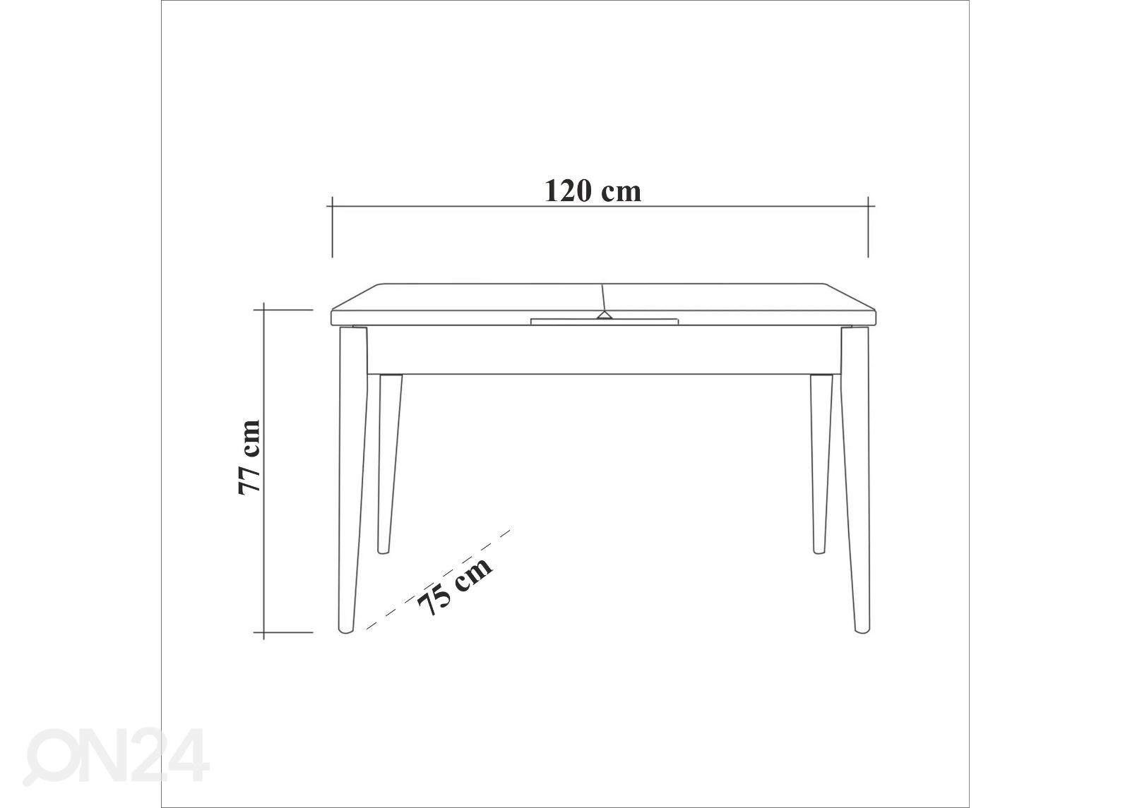 Söögilaud Juta 75x120 cm suurendatud mõõdud