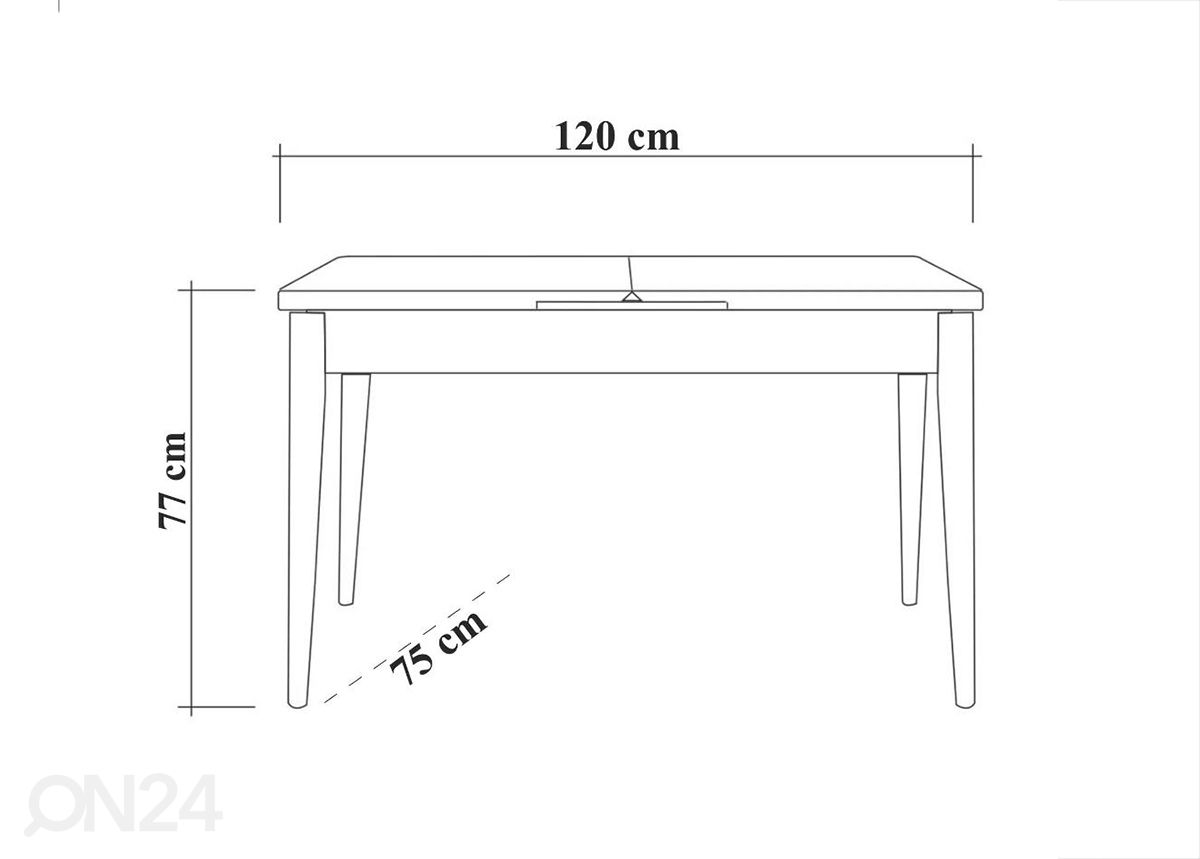 Söögilaud Juta 75x120 cm suurendatud mõõdud