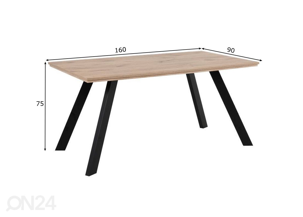 Söögilaud Konstanz 160x90 cm suurendatud mõõdud
