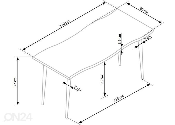 Söögilaud Larson 120x80 cm suurendatud mõõdud