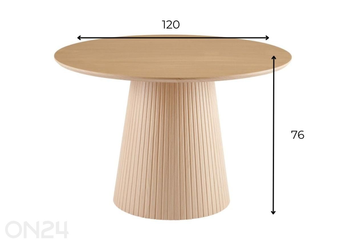 Söögilaud Mermin Ø 120 cm suurendatud mõõdud