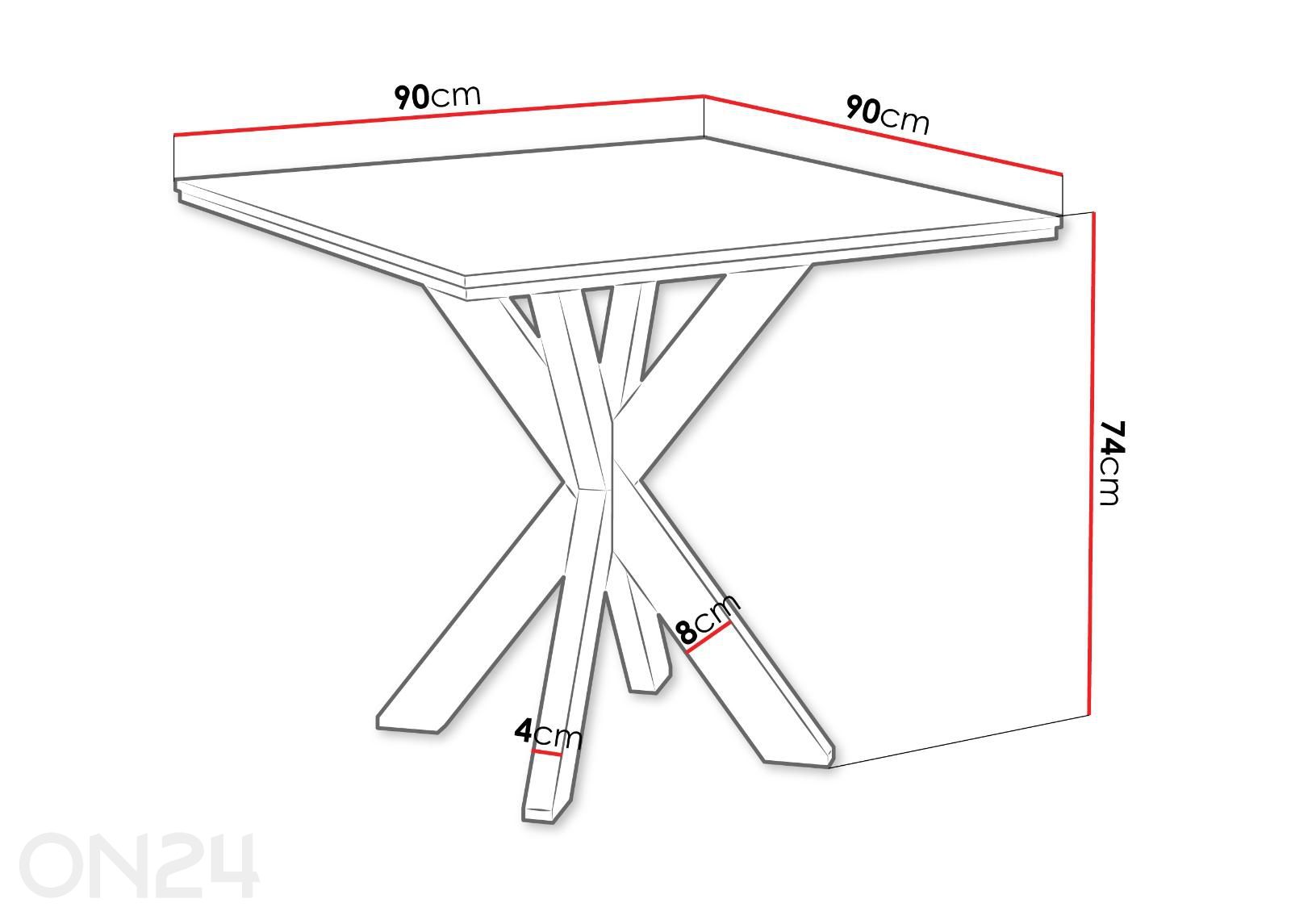 Söögilaud Paro 90x90 cm suurendatud mõõdud