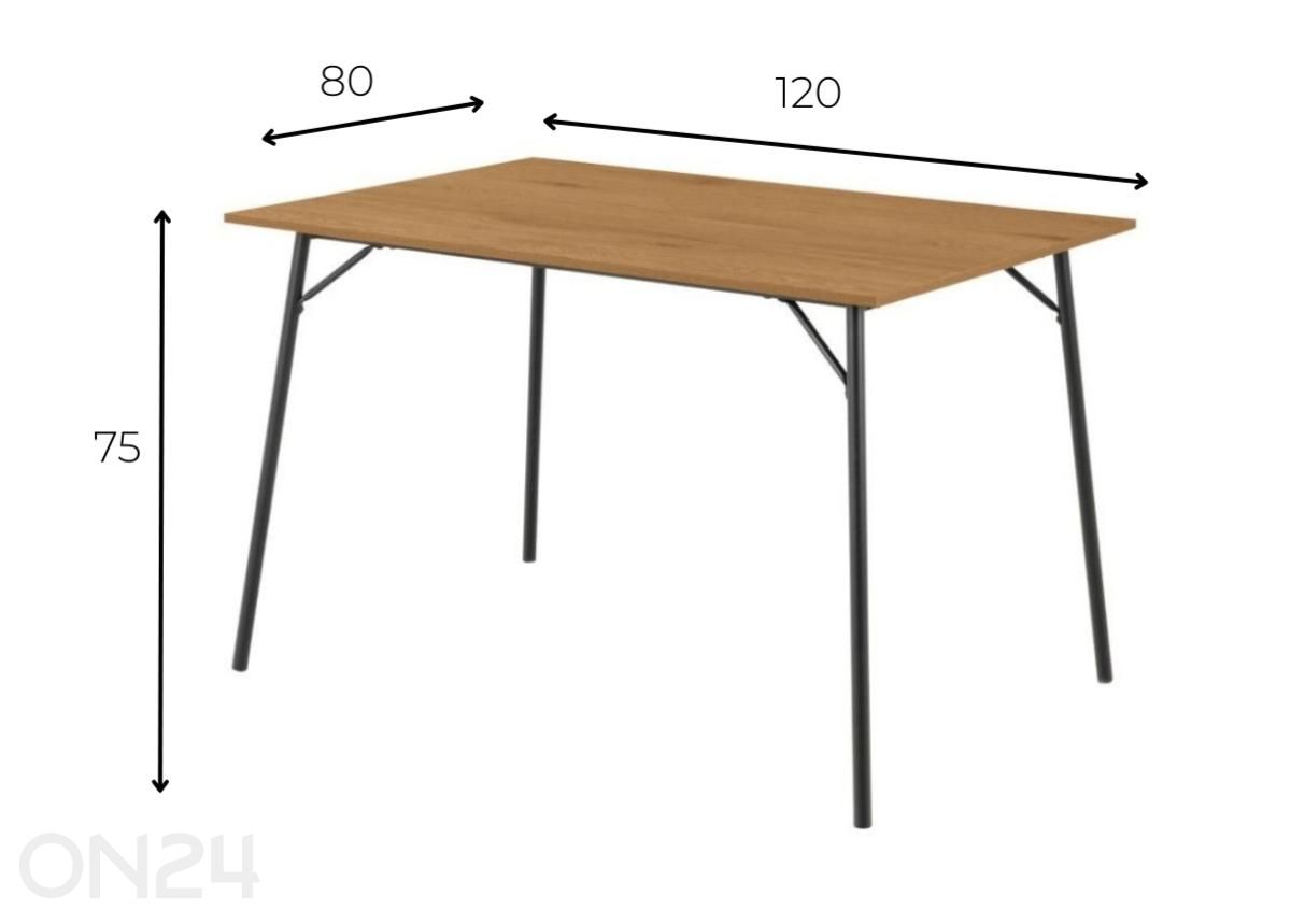 Söögilaud Tiivo 120x80 metsik tamm suurendatud mõõdud
